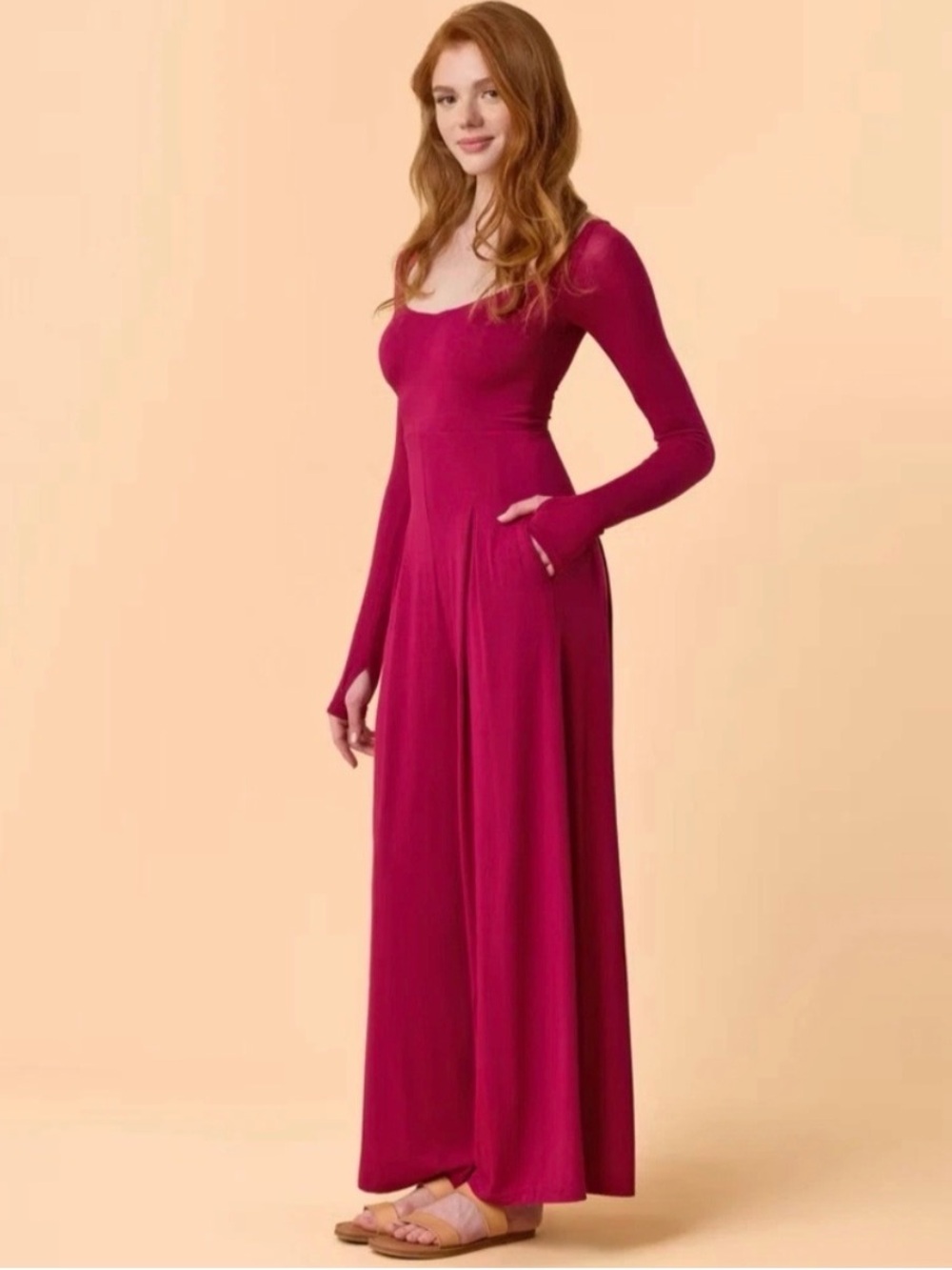 Blogilates Cascade V-Neck Jumpsuit Wide Leg Burgundy Assorted Sizes NWT
